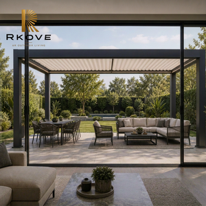 Pérgola Retráctil de Aluminio para Montaje en Pared RKOVE RK-E2, Pantalla Lateral de Privacidad, Luz Ambiental, Jardín, Ocio - Product Image 1