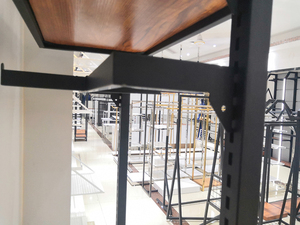 Tienda al por menor decoración MDF del grano de madera de hierro negro pared ropa Display Rack - Product Image 6