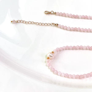 Elegante joyería de perlas reales hecha a mano 4mm cuarzo rosa con cuentas de agua dulce perla encanto gargantilla Collar para el Día de la madre - Product Image 6