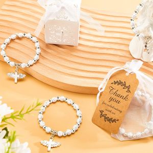 200 Favors de baptême : Bracelets chapelet croix ange, boîtes de faveurs de baptême avec ruban, étiquettes de remerciement, sacs en organza - Product Image 4