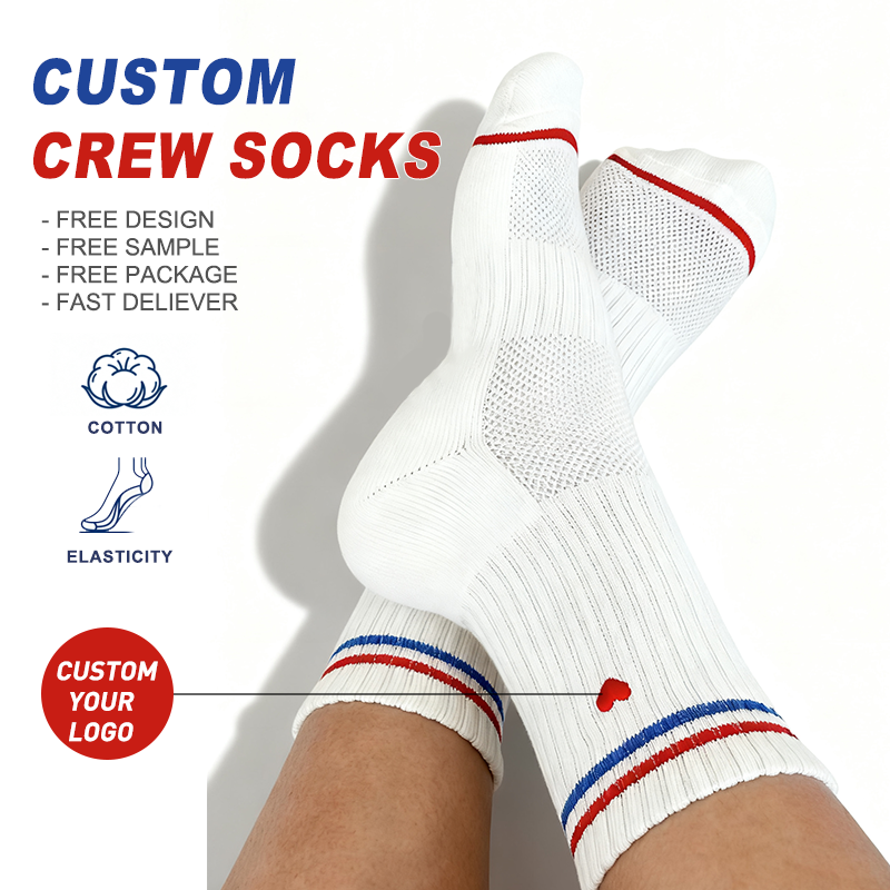 Custom Athletic Daily Sports Crew Socks with OEM Logo Disposable Comfort Fit Digital on Bottom Printing Wholesale Bulk Orders