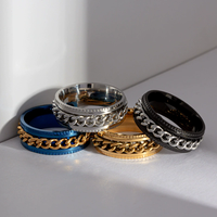 Bijoux en acier inoxydable plaqué sous vide, bague tendance en acier titane avec chaîne rotative anti-stress