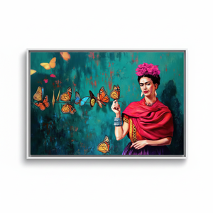 Frida Kahlo Butterfly Canvas Print: Elegant Personalized Wall Art,WHITE <b>FRAMED</b> CANVAS - Product Image 2