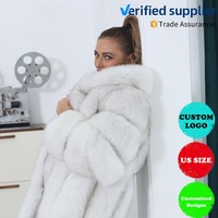 Koleksi Jaket Bulu Wanita Janefur Fur, Logo OEM Gratis, Gaya Eropa, Mantel Bulu Rubah Asli Berkerudung Panjang untuk Wanita