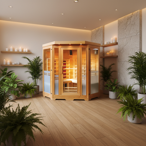 Sala de sauna de madera maciza con cicuta para 2-6 personas al por mayor con calentador de vapor seco de acero inoxidable para perseguidores de salud y bienestar - Product Image 1