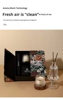 Bominghan Niche Bougie aromatique en bois et rotin, base en bois, parfum océanique Baigey, cire de soja, boîte cadeau, ensemble souvenir