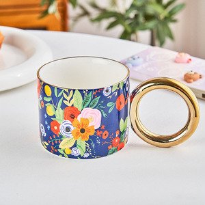<span class=keywords><strong>Tasse</strong></span> en céramique à fleurs de luxe légère, plaquée or, <span class=keywords><strong>grande</strong></span> poignée, mug - Product Image 5