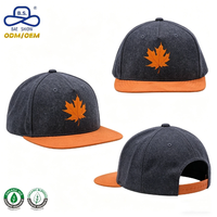 Gorra Snapback Personalizada OEM ODM de Lana, Algodón y Poliéster con Estampado de Hoja de Arce, Gorra Plana de Hip Hop para Hombre y Mujer