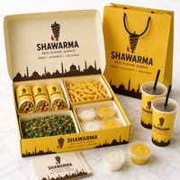 Pochettes personnalisées biodégradables écologiques avec pelliculage mat pour aliments, shawarma, burger, sauce à tremper à emporter, avec compartiment pour la restauration rapide