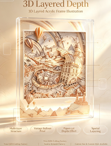 Tableau mural carré vintage Paysage Château Montgolfière, Peinture décorative avec panneau acrylique transparent à motifs - Product Image 4