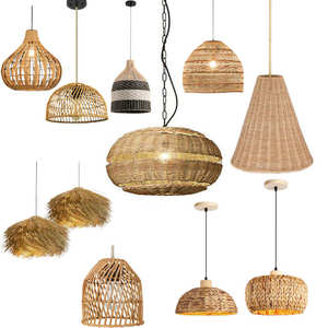 Lampadario Moderno in Rattan con Coprilampada per Hotel, Ristoranti, Caffè, Ville e Cottage - Product Image 1