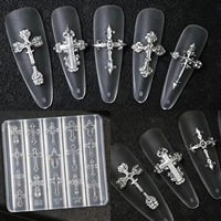 Moule à ongles en silicone 3D motif croix gothique, moule à ongles punk sombre, moule en silicone pour nail art avec motif croix en relief