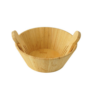 Tazón grande de cocina para preparar alimentos de <span class=keywords><strong>12</strong></span> pulgadas, ensaladera de bambú ecológica hecha a mano con utensilios de servidor - Product Image 2