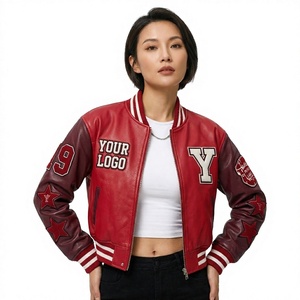 Customized Cropped Varsity <b>Jacket</b> <b>Women</b> <b>Bomber</b> Varsity <b>Jacket</b> With Wool Sleeve For <b>Women</b> Letterman Crop Varsity <b>Jackets</b> - Product Image 1