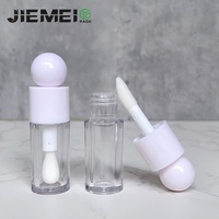 JIEMEI Nuevo Diseño en Stock, Botella de Brillo Labial Vacía de 4ML con Tapa en Forma de Bola, Logotipo Personalizado, Brocha Grande, Tubo de Brillo Labial Redondo y Grueso Único