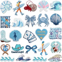 Offre Spéciale – Adorables Patchs Brodés Thermocollants Thème Plage et Surf pour Filles, Motifs Vague Marine et Animaux, Vert, Bleu, Rose