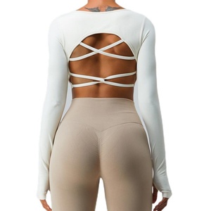 Women's <b>High</b> Waist Yoga Tank <b>Top</b> Fixed Chest Pads Hollow Backless Breathable Long Sleeve Eco-Friendly Reversible Plus Size Cross - Product Image 5