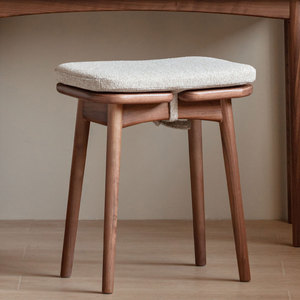 XUXIE Minimalist Solid Wood Modern Dressing Upholstered Stool Black Walnut Chair for <strong>Bedroom</strong> <strong>Vanity</strong> - Product Image 1
