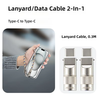 Câble de charge USB-C vers USB-C de 1,2 m 60 W avec lanière pour iOS, charge rapide 3A, boîtier métallique, sangle en nylon pour appareil photo et écouteurs