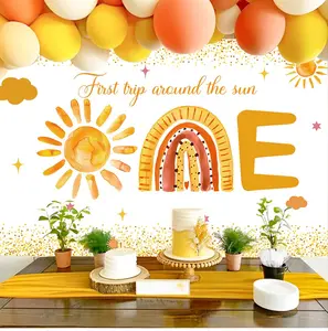 Boho Theme Hintergrund Erste Reise um die Sonne Hintergrund für 1. Geburtstag Baby Shower Supplies Banner Fotografie Hintergrund