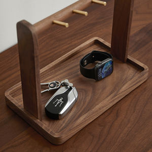 Organisateur d'entrée en bois à 4 crochets avec plateau pour clés, montre intelligente, portefeuille et courrier, support de rangement anti-rayures pour bureau ou couloir - Product Image 4