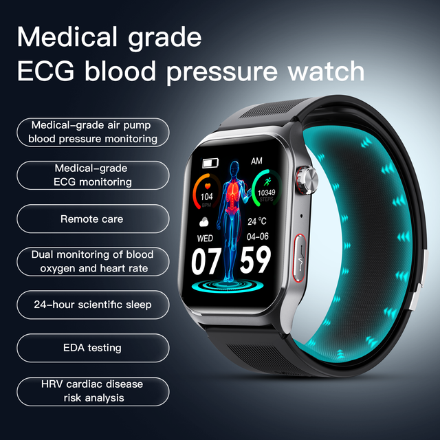 Cross-Border Medical Air Pump Pressure Watch Heart Rate Sleep AI Voice Assistant Android Steel Smart Watch SOS Fall Alarm