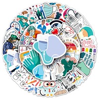 Paquete de 50 Pegatinas Decorativas de PVC Impermeables con Diseño de Doctor y Enfermera para Tazas, Botellas, Cuadernos, Equipaje, Laptops y Patinetas