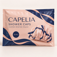 Sachet d'emballage personnalisé à trois soudures latérales pour bonnets de douche avec film plastique thermosoudable et emballage de soins personnels à marque privée