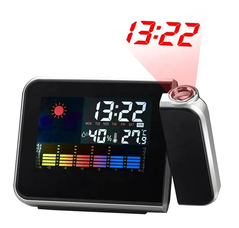 Modern Weather Station Desktop Night Light Laser Ceiling Digital Projection Alarm Clock