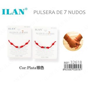 Braccialetto Ilan con 7 nodi, cordoncino rosso e stella in argento, gioiello fatto a mano - Product Image 1