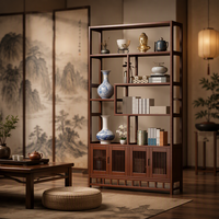 Nouvelle vitrine en bambou de style chinois, 4 portes, design rétro classique, étagère de rangement et de présentation multifonctionnelle pour salon