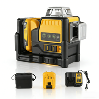Niveau laser vert 4D 360° à 12 lignes de qualité industrielle/DIY, auto-nivelant, portable, avec sac en toile, pour utilisation intérieure/extérieure