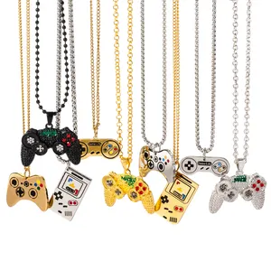 Hip Hop Jewelry 18k Gold Plated Iced Out Zircon Game Controller Console Pendant Necklace for Men Boys