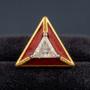 Gold Triangle <b>Fine</b> Stud <b>Earrings</b> Red Enamel Moissanite Stone Women Jewelry Gift Party Wear - Product Image 3