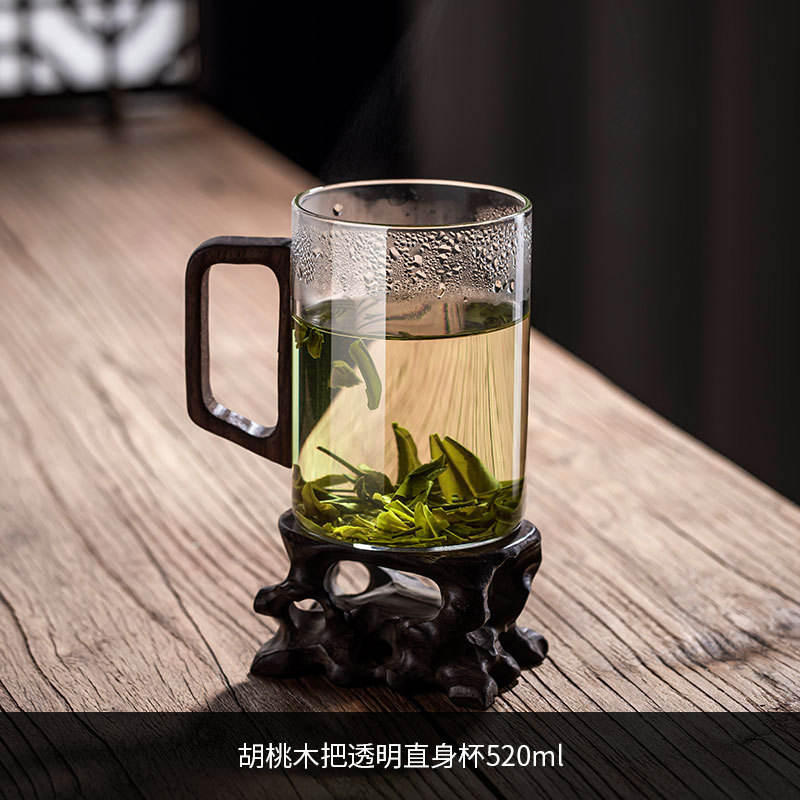 [ด้ามไม้วอลนัท] ถ้วยทรงตรง ใส 520ml