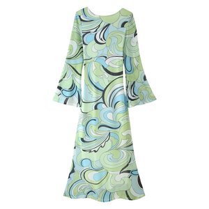 UNIZERA Abito Lungo da Donna a <span class=keywords><strong>Maniche</strong></span> <span class=keywords><strong>Lunghe</strong></span> Svasato con Stampa e <span class=keywords><strong>Schiena</strong></span> <span class=keywords><strong>Scoperta</strong></span> in Rete, Elegante e Sexy, Nuova Collezione Autunno 2026 (7393) - Product Image 1