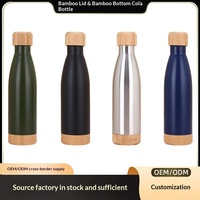 Bouteille d'eau isotherme à petite ouverture de 500 ml avec base en bambou, gourde portable créative en forme de bouteille de Coca, anti-fuite pour usage quotidien