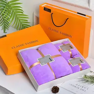 Hot Sale Home Hotel Wedding Souvenir Towels Bath Sets Gift Box Skin-Friendly Absorbent Soft Coral Fleece 3Pcs Bath Towel Set