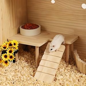 Plataforma de madera natural Feiena para hámster con rampa, juguete y accesorio de escalada para animales pequeños - Product Image 5