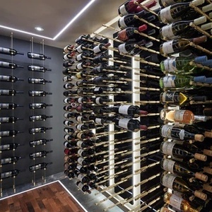 Estantes/Gabinetes/Bodegas de Vino de Pared Personalizados de Madera Maciza y Acero Inoxidable con Función de Refrigeración y Puertas Metálicas para Muebles de Hogar - Product Image 3
