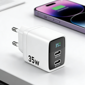 Cargador de teléfonos móviles de carga rápida GaN con pantalla digital inteligente de alta velocidad, doble puerto, 35w, cargador de pared para viajes. - Product Image 1