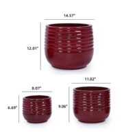 Ensemble de 3 pots de fleurs écologiques de style américain en céramique émaillée faite à la main, respirants, couleur pâte de haricots rouge, pour jardin et maison
