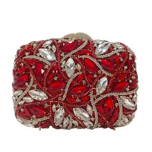 Women Delicate Floral Rhinestone Evening Bag Shiny Leaves Crystal <b>Clutch</b> Purse Detachable Chain Handbag for Cocktail - Product Image 1