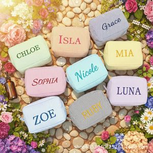 Personalized Makeup <b>Bags</b> With Embroidered Names Middle Size Polyester Cosmetic Cases For <b>Bridesmaid</b> <b>Gifts</b> - Product Image 1