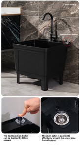 Ensemble d'évier de cuisine moderne multifonctionnel de style farmhouse, capacité de 55 L, en plastique, lavabo portable pour salle de bain - Product Image 5