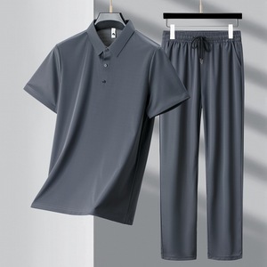 Hochwertige 2025 Männer Sommer Hot Sale Casual Anzüge Button Stand Kragen Polo Shirt Lange Hose 2-teiliges Set Kurzarm Tops - Product Image 1