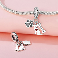 925 Sterling Silver Fine Jewelry Pendentif Collier Mignon Pet Rose Chat Patte Saucisse Chien Perle Tiktok Offre Spéciale DIY Bracelet Collier