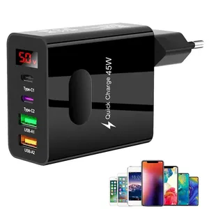 45W USB C LED Digital Display Wall Charger Adapter For iPhone 14 Samsung Xiaomi Quick Charger 3.0 Mobile Phone Charger