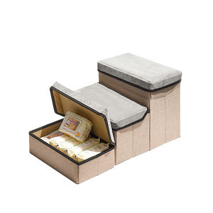 Hochwertige beige faltbare Hunde treppe mit Stauraum für kleine Hunde 3 4 Stufen verstellbare Haustier treppen rampe für Betten - Product Image 4