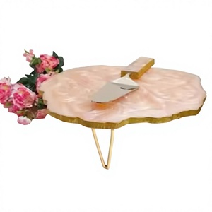 Pink Resin Cake Platter With Gold Trim Irregular Shape Non Toxic Hand Wash Only Cake <b>Tools</b> - Product Image 1